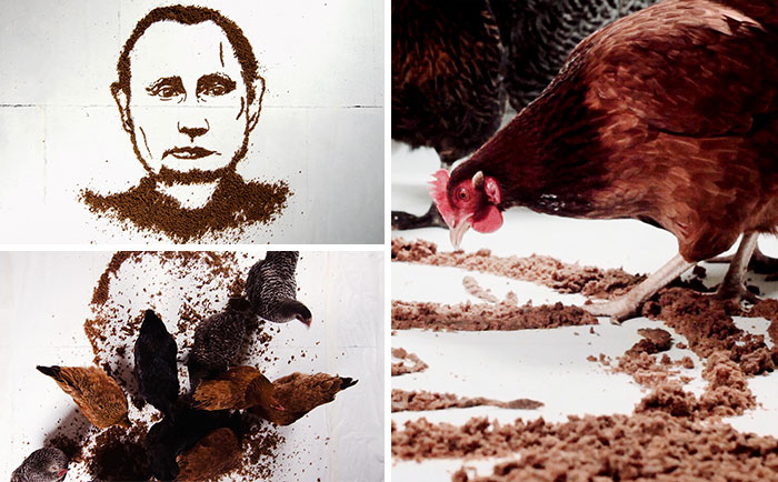 I Made A Putin’s Portrait From Bread And Let Chickens Eat It