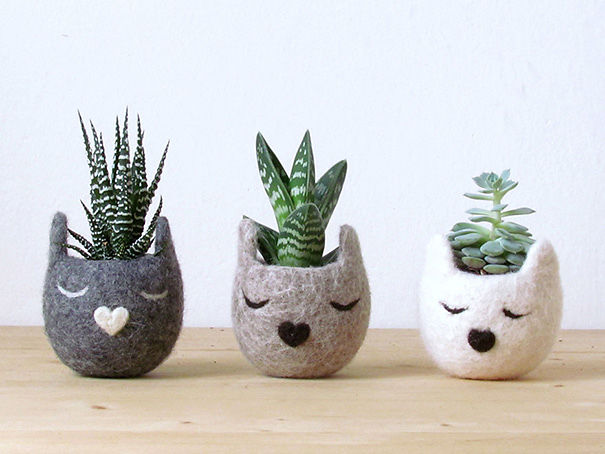 Felted Cat Planters