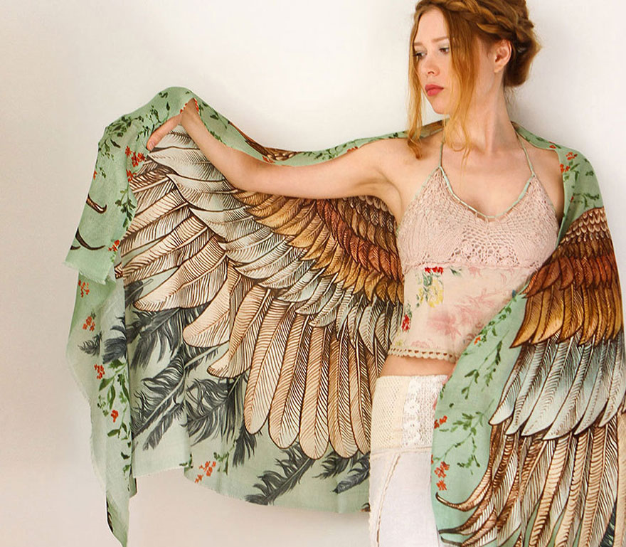 New Hand-Drawn Winged Scarves That Will Turn You Into A Bird