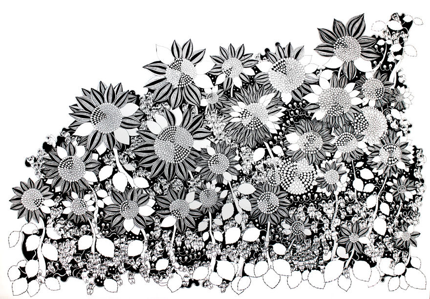 I Draw Detailed Illustrations With Black Pens On White Paper