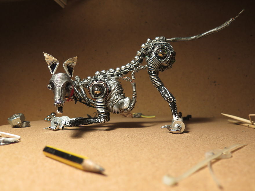 I Made An Animated Whippet Entirely From Tool Box Junk