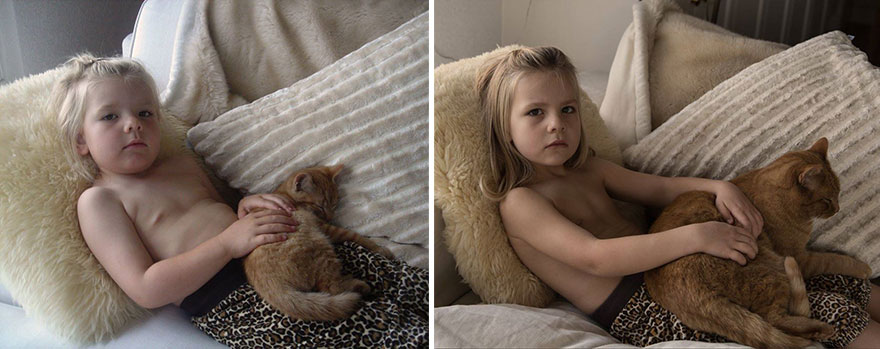 I Recreated A Photo Of My Older Daughter With A Kitten Seven Years Later