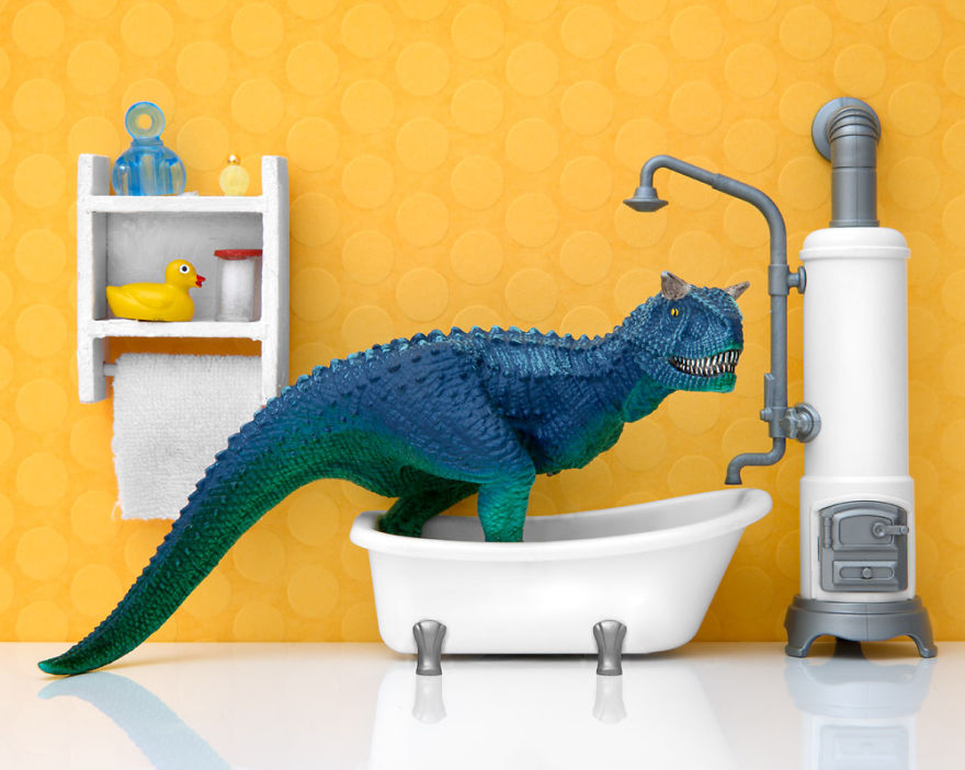 I Teach My Daughter Photography By Creating Domestic Dinosaur Scenes