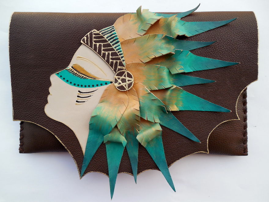 I Use 3D And Collage Techniques To Create Unique Handmade Leather Clutch Bags