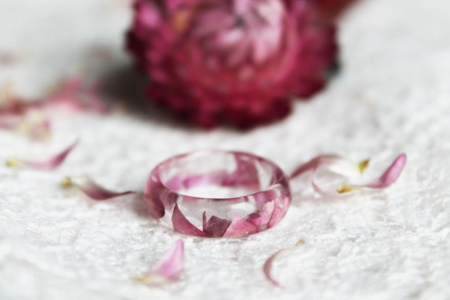 Real Flower Petals And Gold Flakes In Resin Jewelry By Lyuda