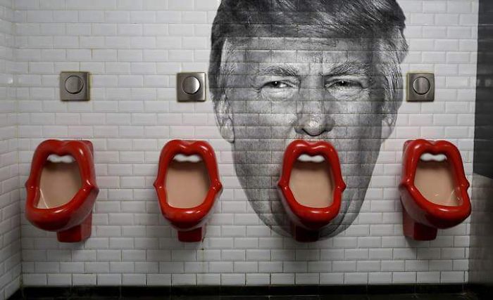 Someone Added Donald Trump To The Wall Of This Restroom In Paris