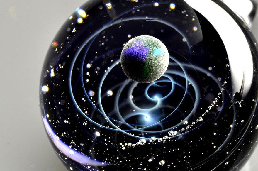 Space Glass: Planets And Galaxies Trapped In Tiny Glass Pendants By Japanese Artist