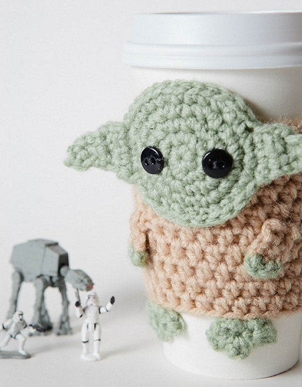 Crocheted Yoda Coffee Cozy