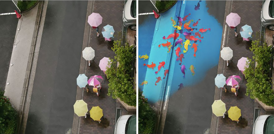 Colorful Murals Appear On Roads Only When It's Raining