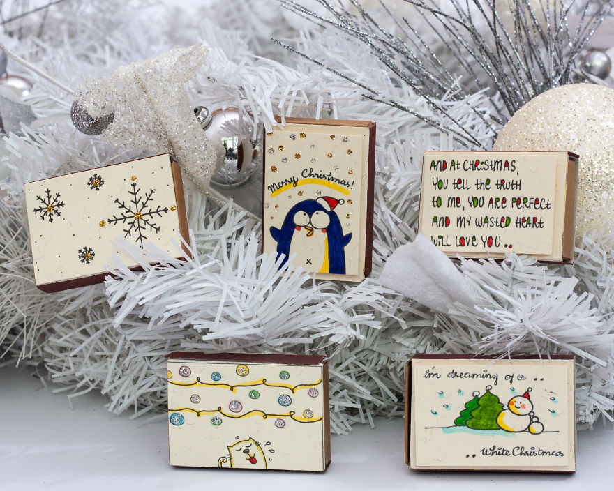 Cute Christmas Greeting Cards made from Matchboxes from 3XUdesign