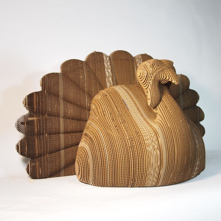 We Carved A Cardboard Turkey From Recycled Boxes