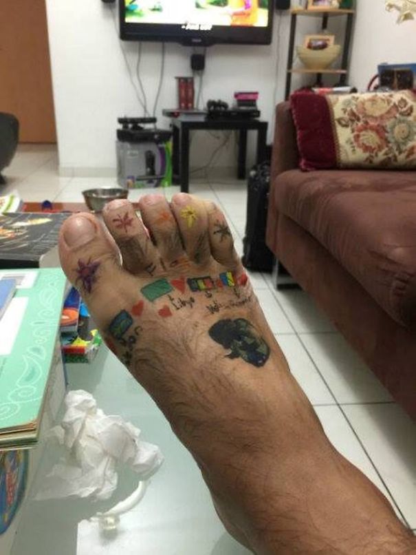 My 6 Yr Daughter Decided To Design Her Papa's Foot
