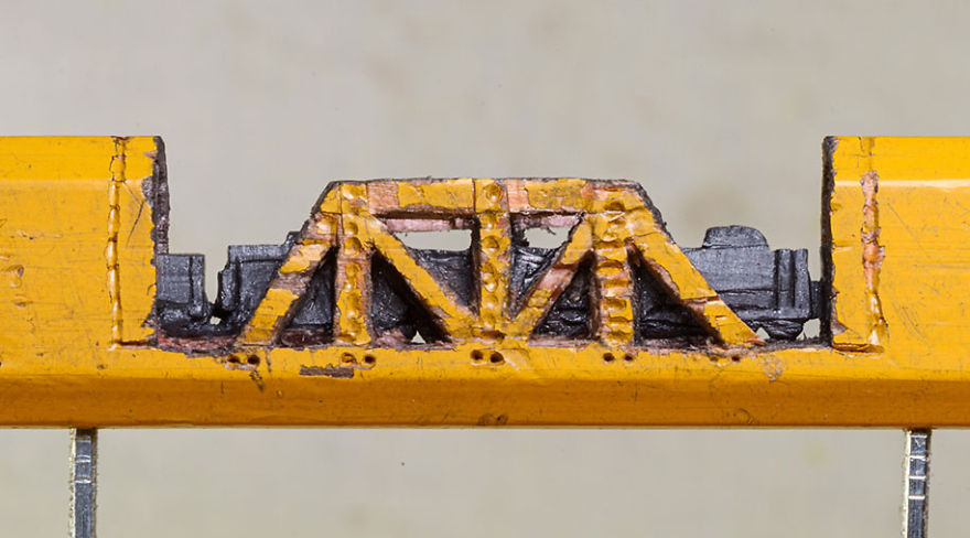 I Found A Carpenter Pencil In The Shop And Carved It Into A Train On Rails