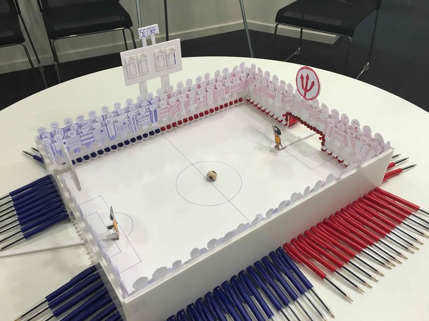 Turning Office Supplies Into A Foosballtable.