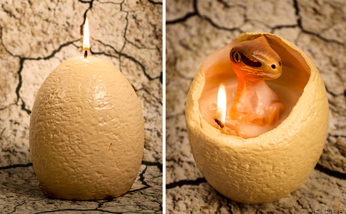 Dinosaur Egg Candle That “Hatches” A Baby Raptor When It Melts