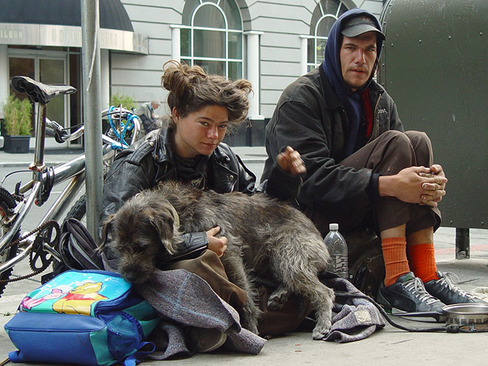 Homeless Couple With Their Dog