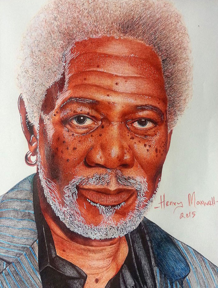 I Drew A Morgan Freeman Portrait With Colored Ballpoint Pens