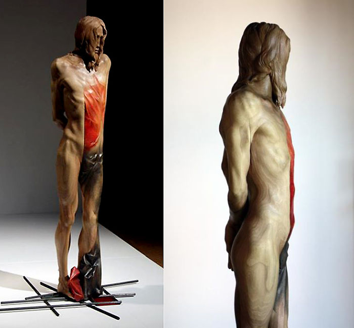 Jerzy Fober,polish Sculptor,creates Contemporary Sculptures.he Is Using An Axe To Finish It!