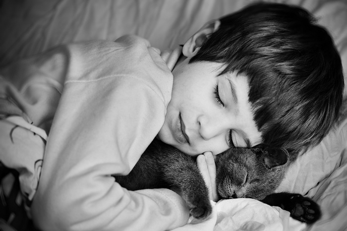 Boy Sleeping With His Cat