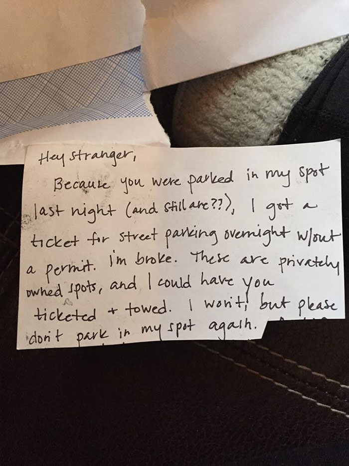 This Woman Left A Note After Someone Stole Her Parking Space. The Response Was Unexpected