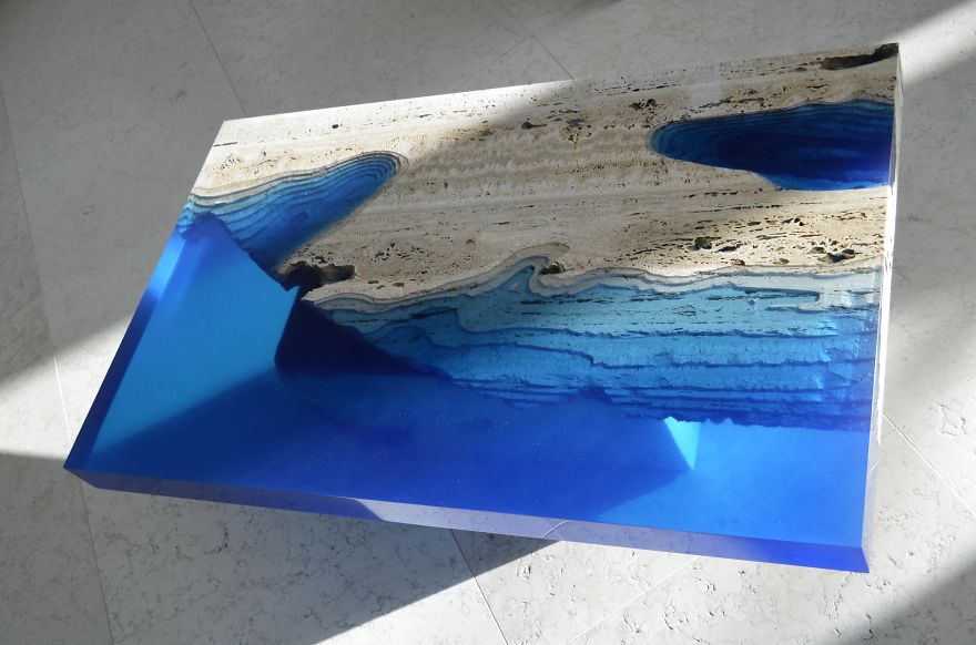 Lagoon Tables That I Create By Merging Resin With Cut Travertine Marble