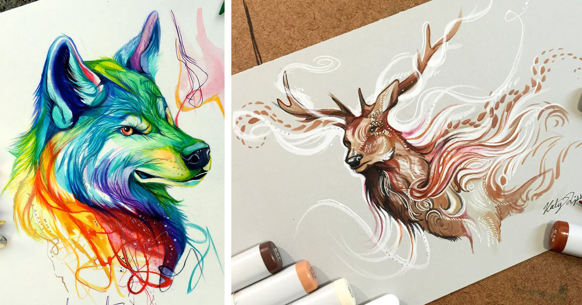 Wild Animal Spirits In Pencil And Marker Illustrations By Katy Lipscomb  (Interview) | Bored Panda
