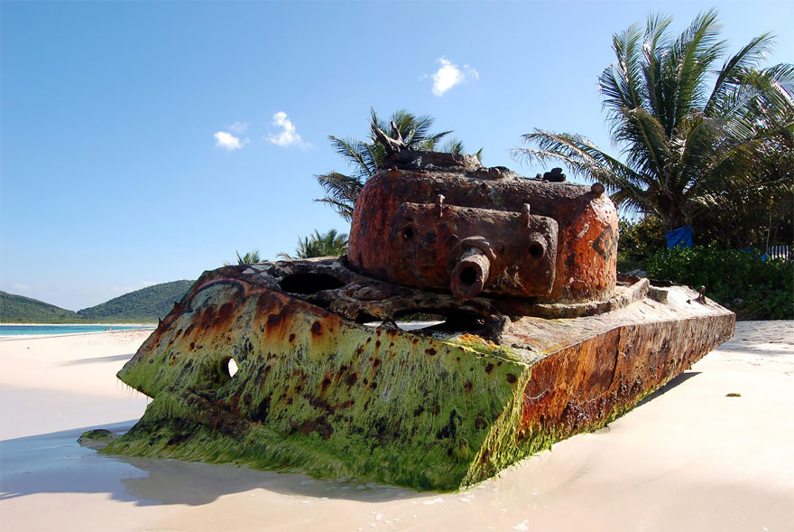 Abandoned Tank On A Beach In Puerto Rico