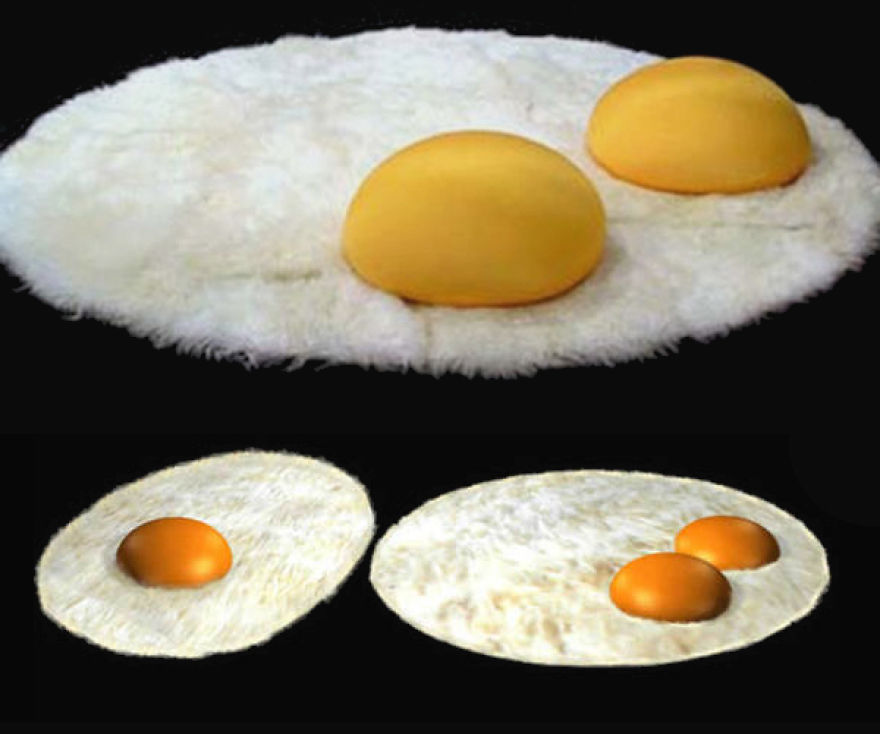 The Sunny Side Up Rug - The Yolky Head Cushions Look Comfortable