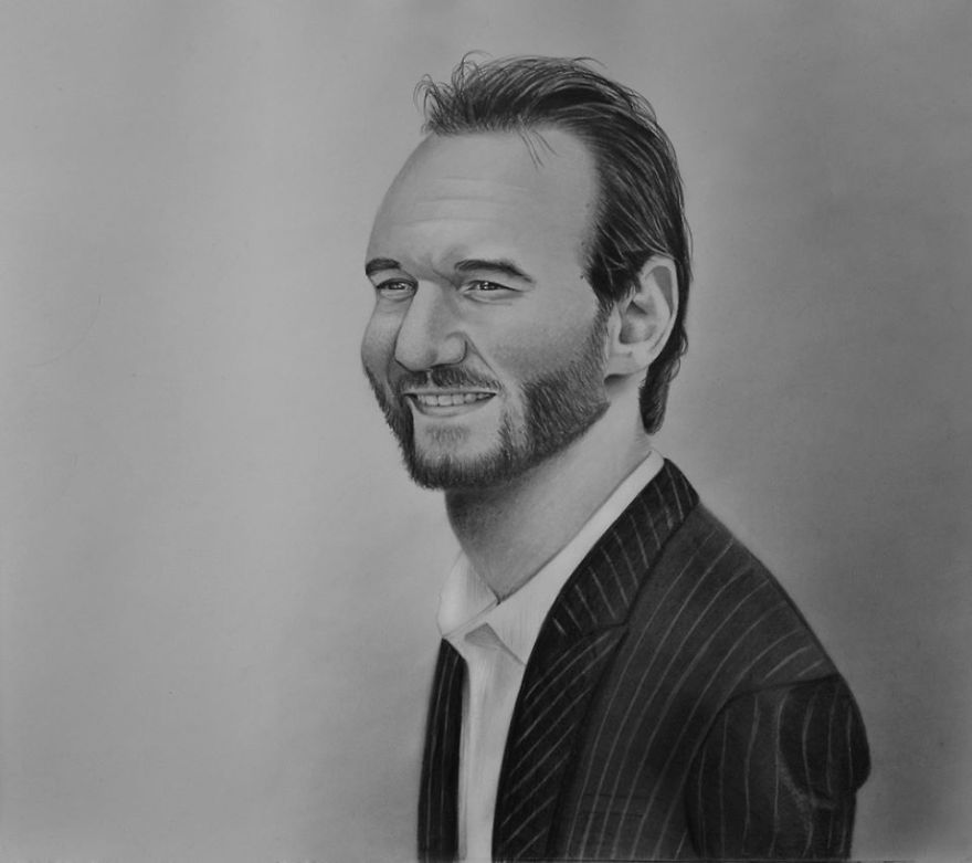 'nick Vujicic', 2014 - He Changes Many Things In My Life, For Example The Way Of Thinking. I Gave This Portrait To Nick On 30th April, 2015 In Poznan, Poland.