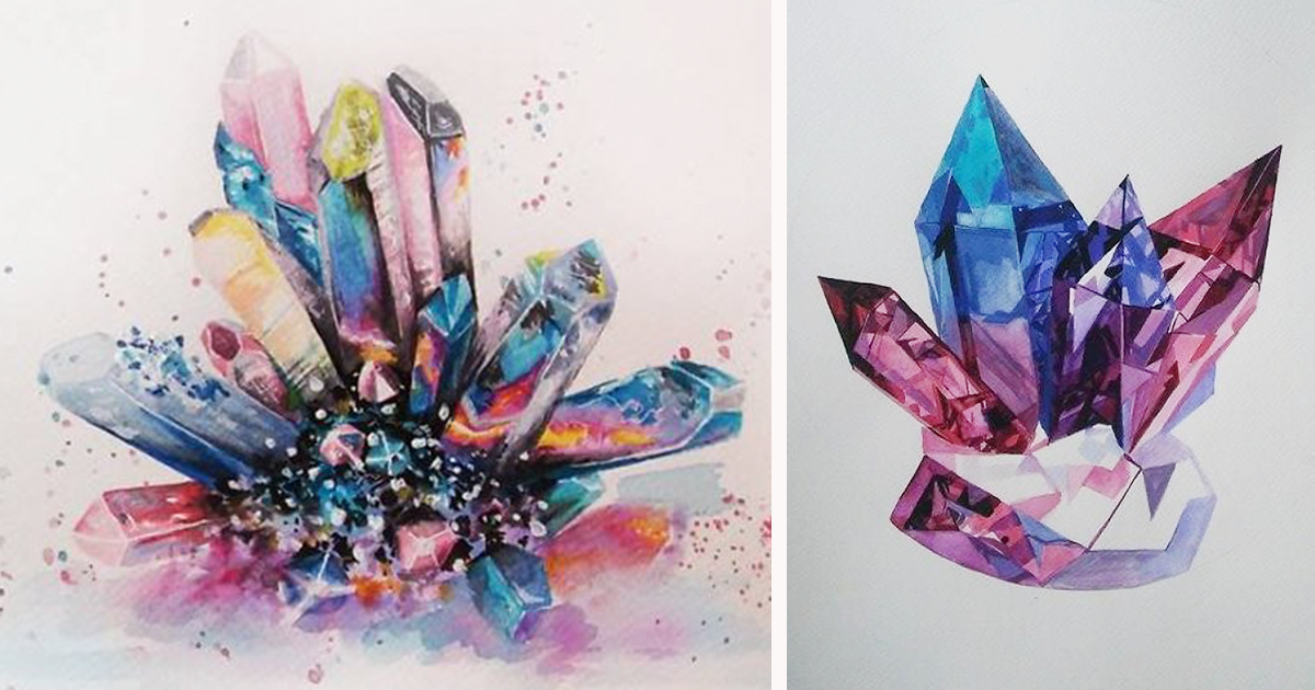 I Paint Colorful Crystals Using Watercolor