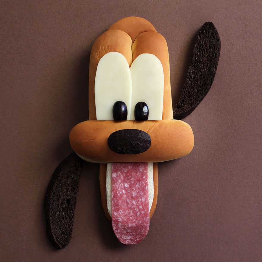 Disney Animal Portraits Made Of Hot Dog Buns, Zucchini And Other Foods