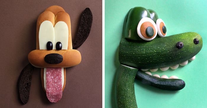 Disney Animal Portraits Made Of Hot Dog Buns, Zucchini And Other Foods |  Bored Panda
