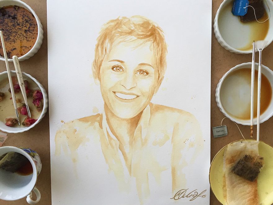 Ellen Doesn't Like Coffee, So I Painted Her With Tea