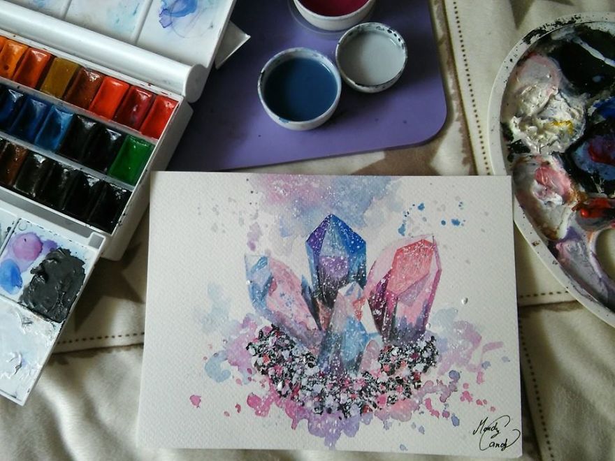 I Paint Colorful Crystals Using Watercolor