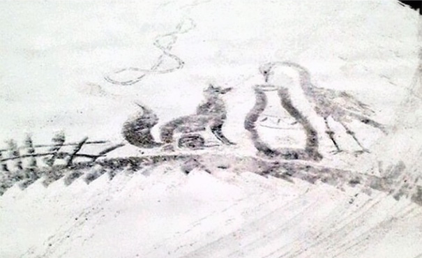 School Janitor Makes Snow Drawings With His Shovel To Bring Joy To Children