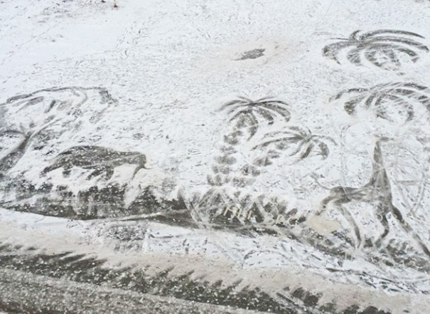 School Janitor Makes Snow Drawings With His Shovel To Bring Joy To Children