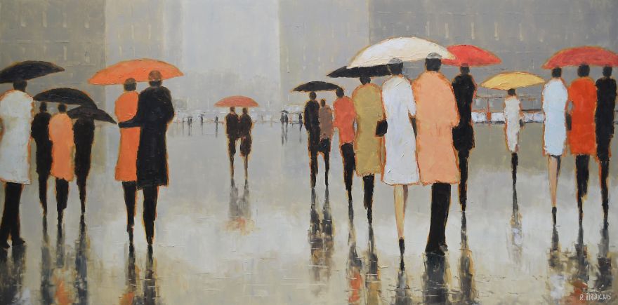 Artist Paints Hundreds Of People Walking In The Rain