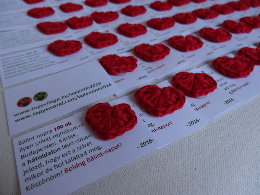 I Crocheted 100 Hearts For Valentine’s Day And Hid Them In Various Places Of My City, Budapest