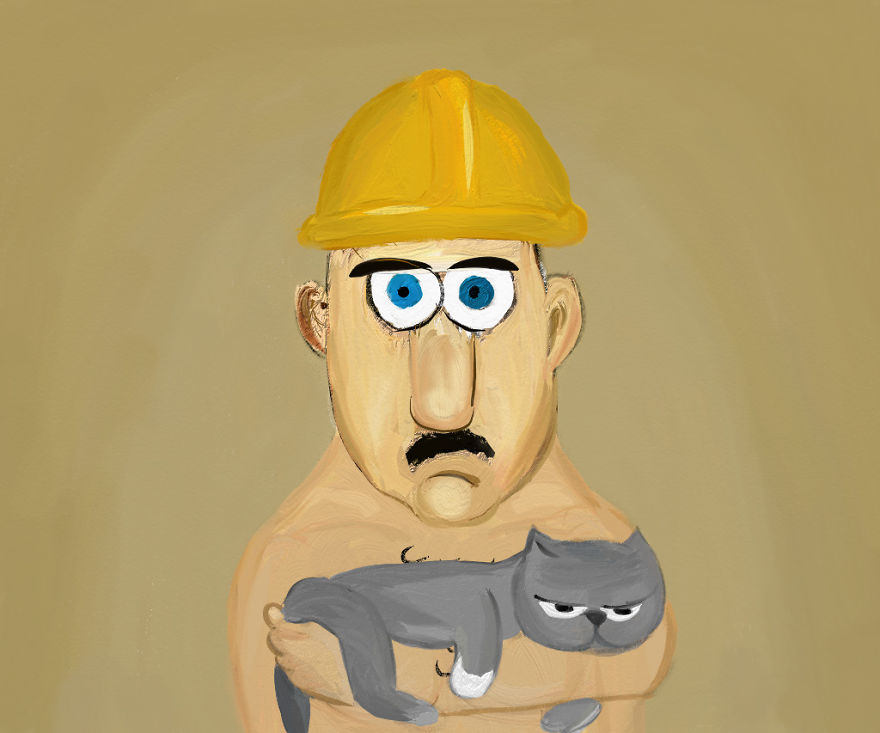 It's A Contruction Worker With His Cat Mittens