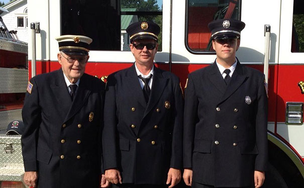 Three Generations Of Firefighters. My Grandfather (A Past Chief), Father (The Current Chief), And I At A Parade