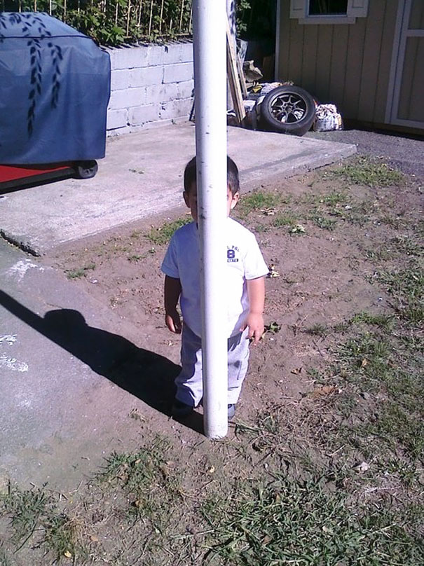 Playing Hide And Seek With My Son. He Thinks I Can't See Him