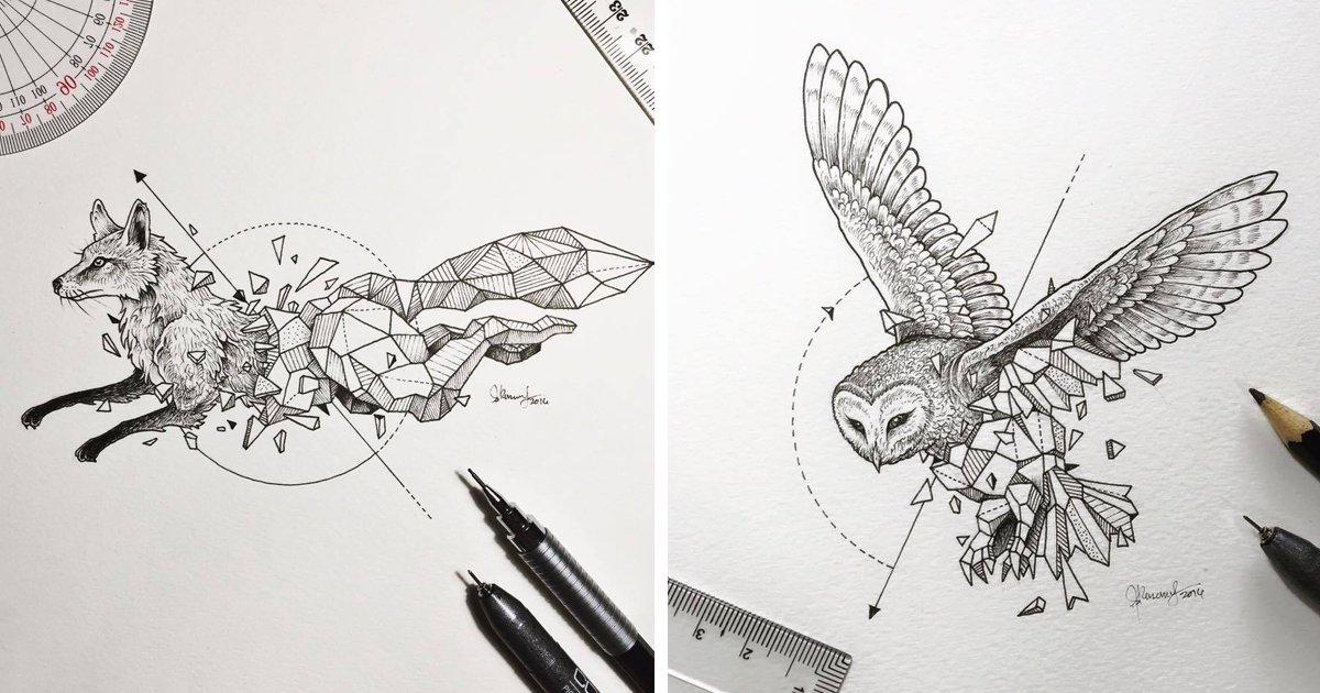 Intricate Drawings Of Wild Animals Fused With Geometric Shapes | Bored Panda