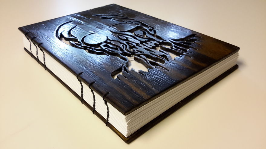 I Cut Images Into Wood To Create Unique Notebook Covers