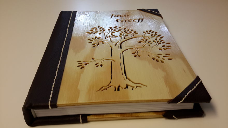 I Cut Images Into Wood To Create Unique Notebook Covers
