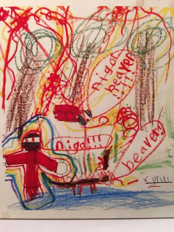 My Son's 1st Grade Drawing Of A Ninja Fighting A Beaver! He Has Since Learned To Spell Ninja!