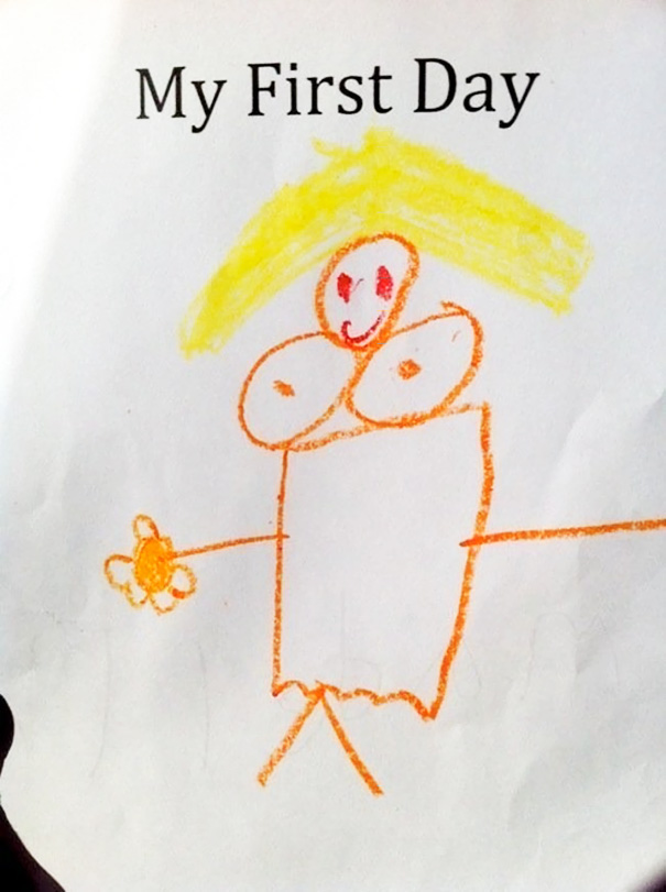 My Kid's Drawing About Her First Day Of Kindergarten. It's Her Teacher