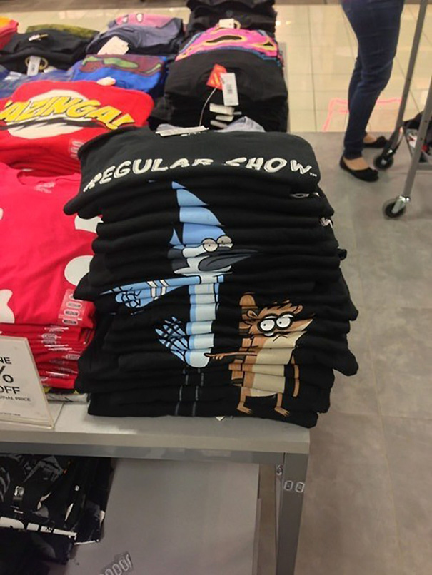 T-shirts Aligned To Show The Characters On Them