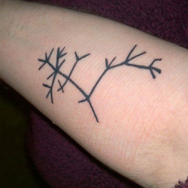 Black minimal linear Tree of Life by Darwin tattoo