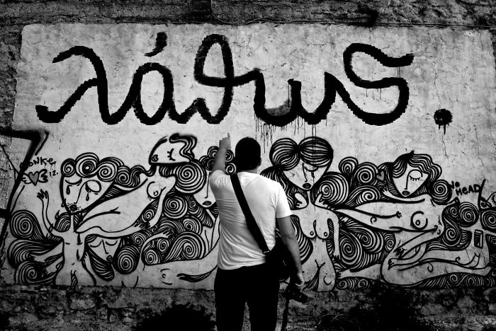 Street Art In Athens In Black And White