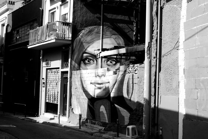 Street Art In Athens In Black And White